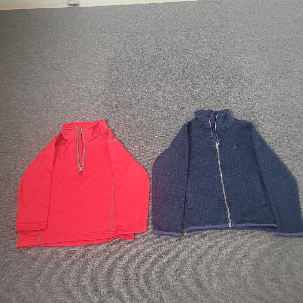 Nautica Boulder Gear Size 4 Lot of 2 Fleece Jacket Pullover Boys Red Navy Blue